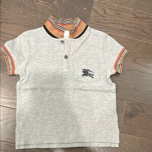 Burberry Gray and Orange Polo Shirt with Striped Collar